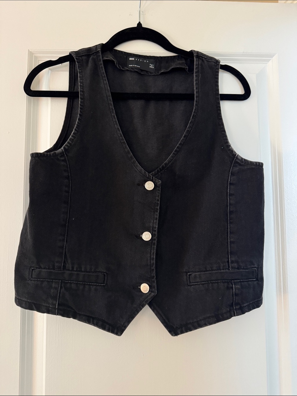 Asos design Black Denim Vest Jacket - Women's Tailored Button Front